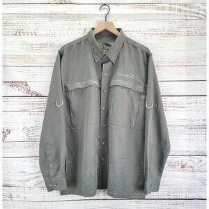 Game Guard Shirt Mens Large 1084 Pockets LOGO Long Sleeve Gray Button Down